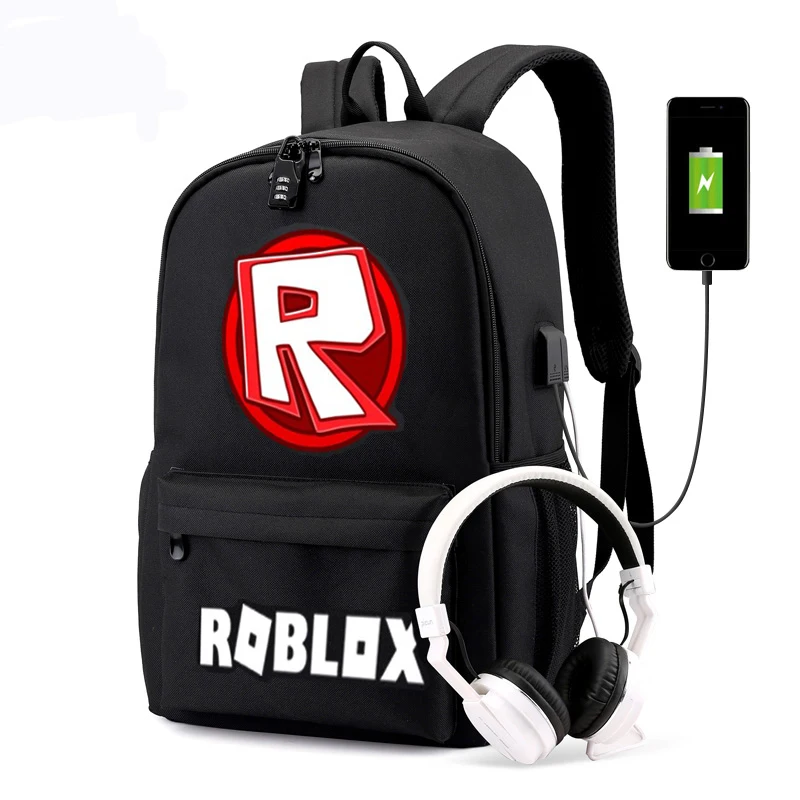 Hot Game Roblox USB Backpack Password Lock Bagpack For Boys Girs Back