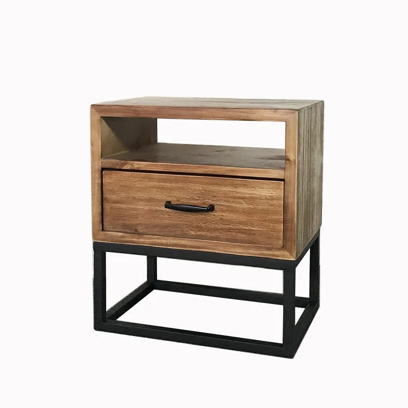 

Loft industrial Style American retro bedside table wrought iron wood bedside cabinet simple mini phone side table corner table