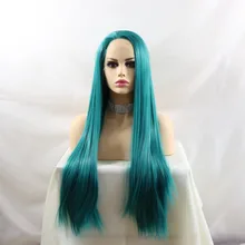 Marquesha реалистичный вид зеленый прямой натуральный волос термостойкие волокна Синтетические Кружева передние парики для Drag queen