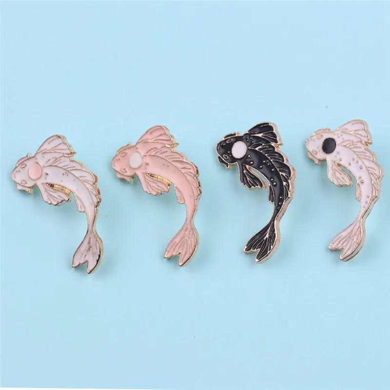 Yin Yang Koi Pins Japanese Koi Fish Goldfish Hard Enamel Lapel Pins Badges Brooches Animal Pins