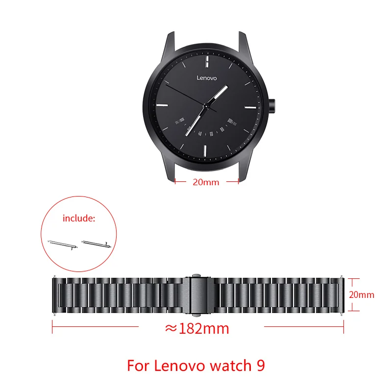 

20mm Stainless steel strap For Lenovo watch 9 Chain bracelet Folding buckle adjustable size Lenovo watch Replacement strap