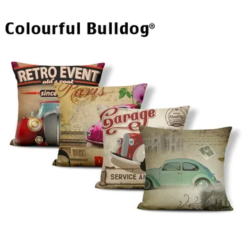 

Vintage Car Cushion Case France Paris Pillow Case Retro Settee Holiday Gift Lampshade Throw Pillow Case Square Burlap Designer