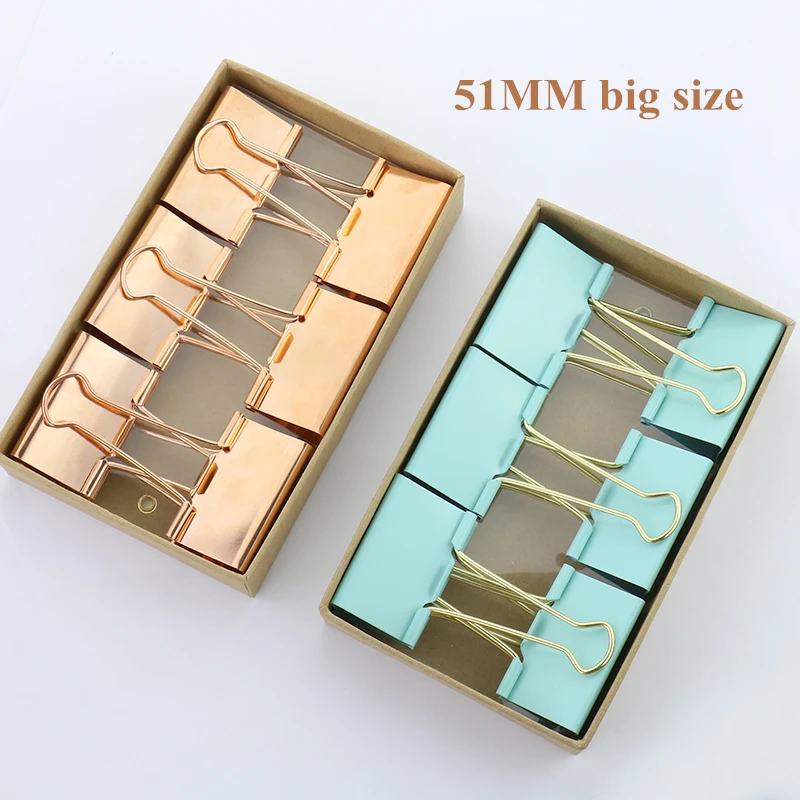 

TUTU 51mm 6pcs/lot sky blue Color Rose Gold Metal big Binder Clips Notes Letter Paper Clip Office Supplies H0125