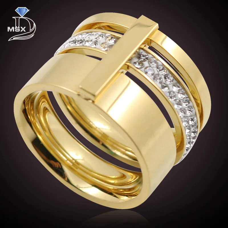 gold color zircon crystal titanium stainless steel rings for women men wedding jewelry three layers beauty anillos female - Beautiful Wedding Rings gold color zircon crystal titanium stainless steel rings for women men wedding jewelry three layers beauty anillos female - Beautiful Wedding Rings