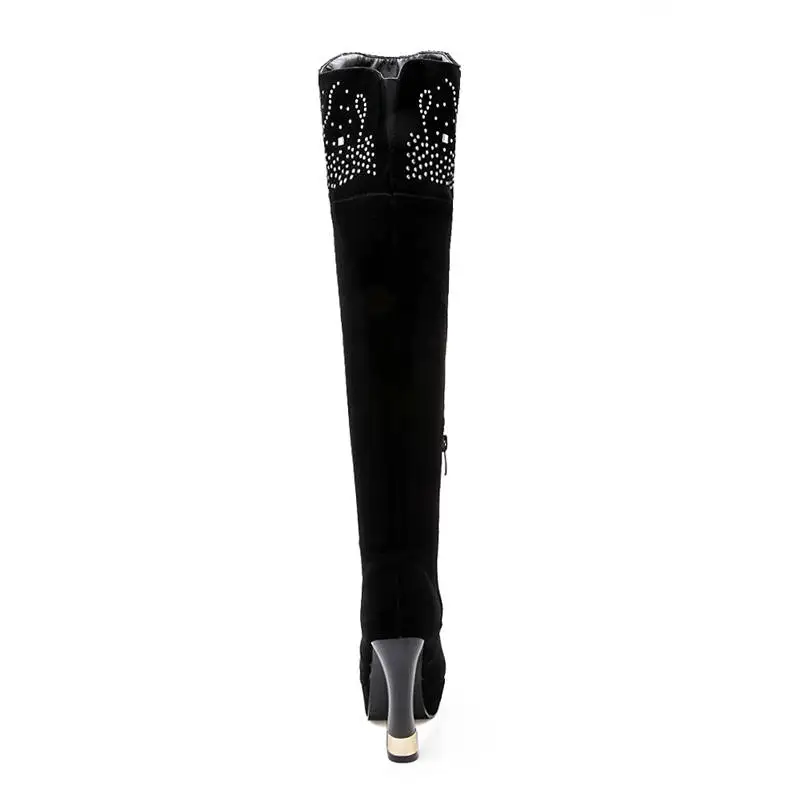 Smeeroon Bout Date Talons Noir Haute Le Chaussures Automne forme Plate Genou Zip Troupeau 2018 Bottes Thig Femmes Rond Hiver Sur dBCroeWQx