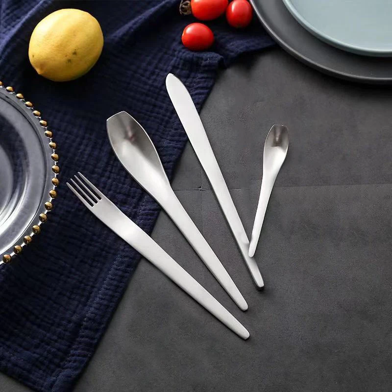 SILVER Japanese style Matte stainless steel cutlery sets fork knife