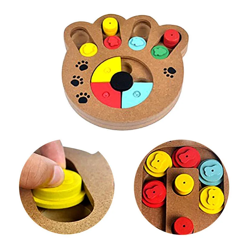 Baratos 1 Uds. Juguetes de rompecabezas para perros huesos huella de patas de madera divertido alimentación multifunción juguetes interactivos para perros para gatos alimentador de mascotas educativo