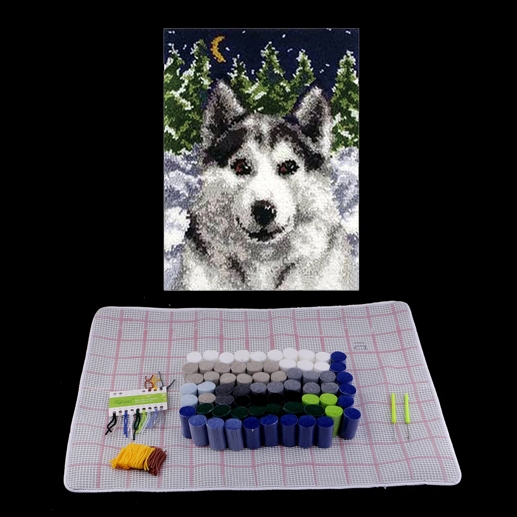 2 Set DIY Animal Latch Hook Kit Embroidery Needlework Supplies for Tapestry Carpet Rug Pillow Mat Cushion 75x57cm