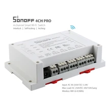 Sonoff 4CH Pro 4 Gang montaje en carril DIN control inalámbrico WiFi smart switch Home Light Alexa temporizador remoto 10A/ 2200 W itead