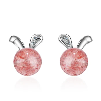 

Utimtree Creative Cute Rabbit Stud Earrings for Women Girls Party Christmas Day Gift Rhinestone Pink Stone Earring Jewelry Lady