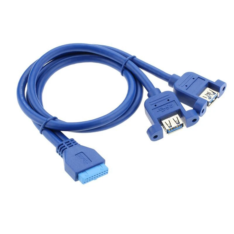 19/" 20-Pin Motherboard Header Female to 2x USB 3.0 Female Panel Mount Cable