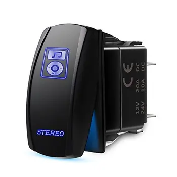 

Laser Stereo Rocker Switch Kit, On/Off LED Light, 20A 12V, Blue