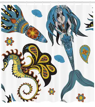 

Mermaid Sea Horse and Calmar Pattern Drawing Effect Bathroom Accessories