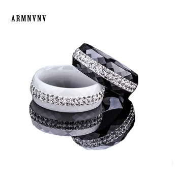 

ARMNVNV 10pcs/lot New Edition Women Ceramic Ring Black White Jewelry Ring Gifts Crystal Insert Knuckle Rings For Female