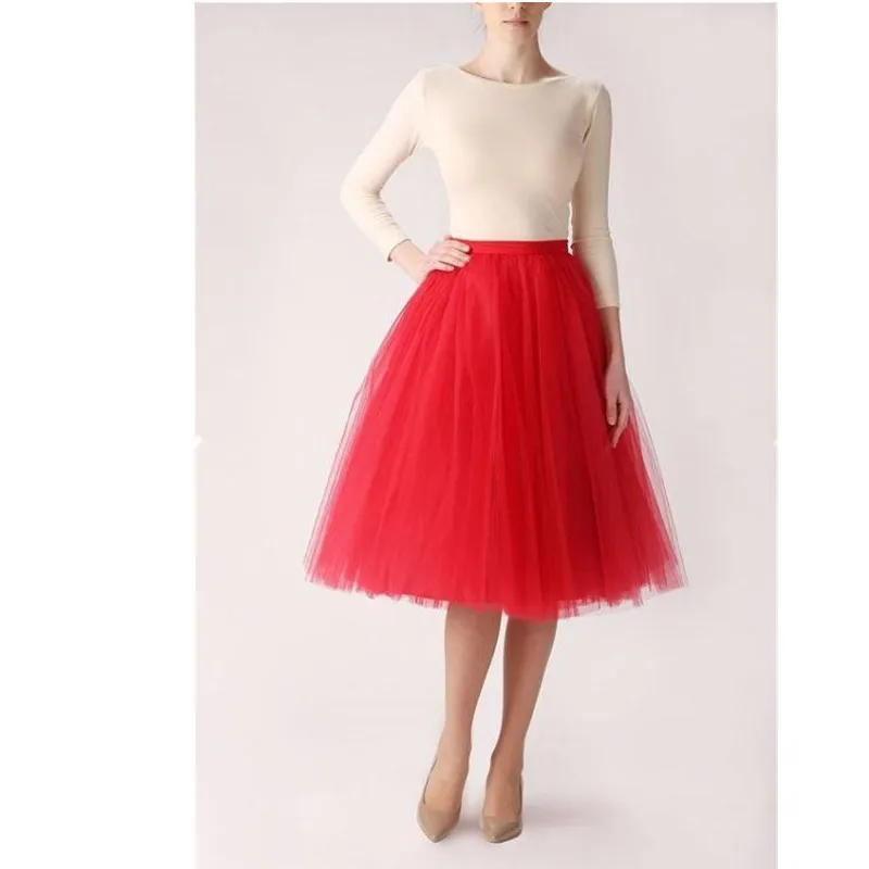 women's skirts England Style Puffy Red Tulle Skirts For Women Knee ...