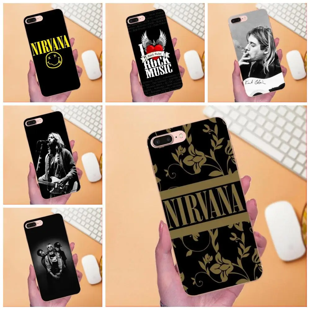 

Soft Silicone TPU Transparent Phone Coque For Apple iPhone 4 4S 5 5C 5S SE 6 6S 7 8 Plus X XS Max XR NIRVANA Rock Roll Band