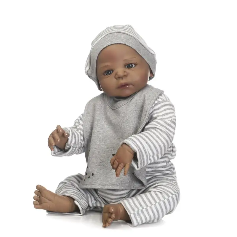 NPK 57 см Новое поступление черная кожа имитация новорожденного ребенка с окрашенными волосами лучший детский подарок полный силикон reborn baby dolls