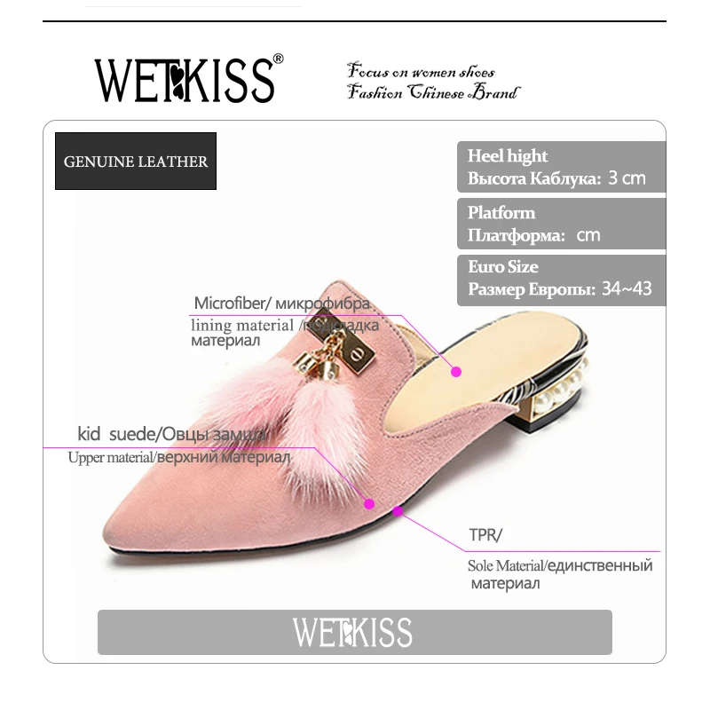 WETKISS Handmade Kid Suede Fashion Mules Shoes Woman Pointed toe Slingback Pumps Fur Charm Low Bead Heels Ladies Shoes Superstar WETKISS Handmade Kid Suede Fashion Mules Shoes Woman Pointed toe Slingback Pumps Fur Charm Low Bead Heels Ladies Shoes Superstar