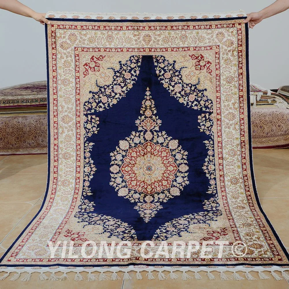 Yilong 4 'x 6' традиционный Тебриз ковер темно-синий vantage античный Восточный (1194) |