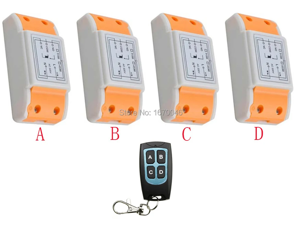 

New 220V 1CH 10A Wireless Remote Control Switch System 4*Receiver and 1*Transmitter Applicance Garage Door