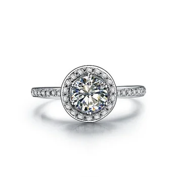 

18K Engagement Ring Jewelry Unique Design Halo Paved Around 1CT Simulate Diamond Hears and Arrows Ring Stamped G18K Bride Gift