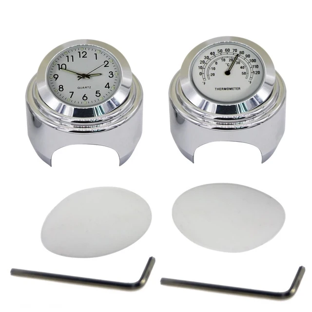 2pcs/set 22-25mm Motorcycle Handlebar Dial Clock and Thermometer for Yamaha Kawasaki Honda Suzuki Harley Davidson (White)