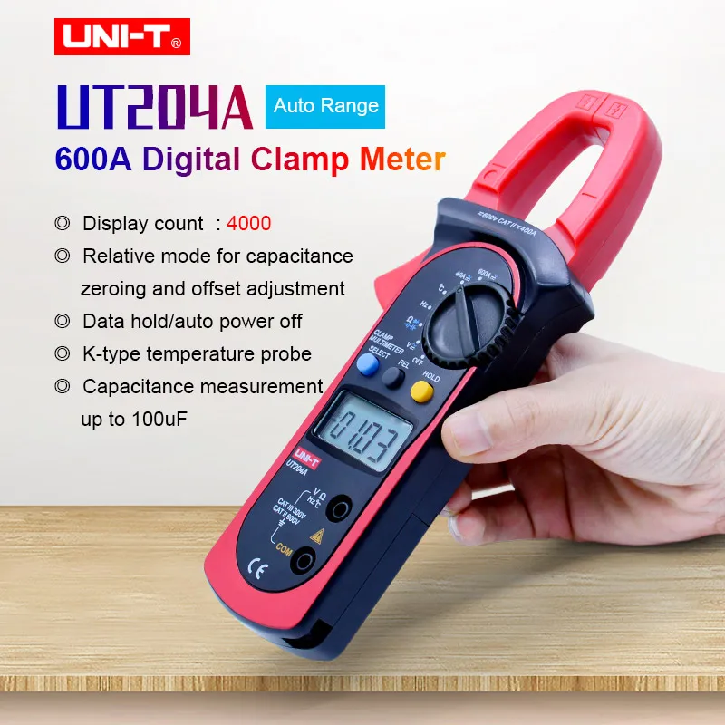 

UNI-T UT204A Digital Clamp meter AC DC voltmeter Ammeter ohmmeter Capacitance Frequency multimeter Data Hold 4000 count