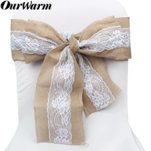 OurWarm 10 шт. кружевные брезентовые чехлы на стулья деревенский Свадебный декор натуральный гессийский Чехол для стула джутовый льняной галстук бабочка день рождения DIY