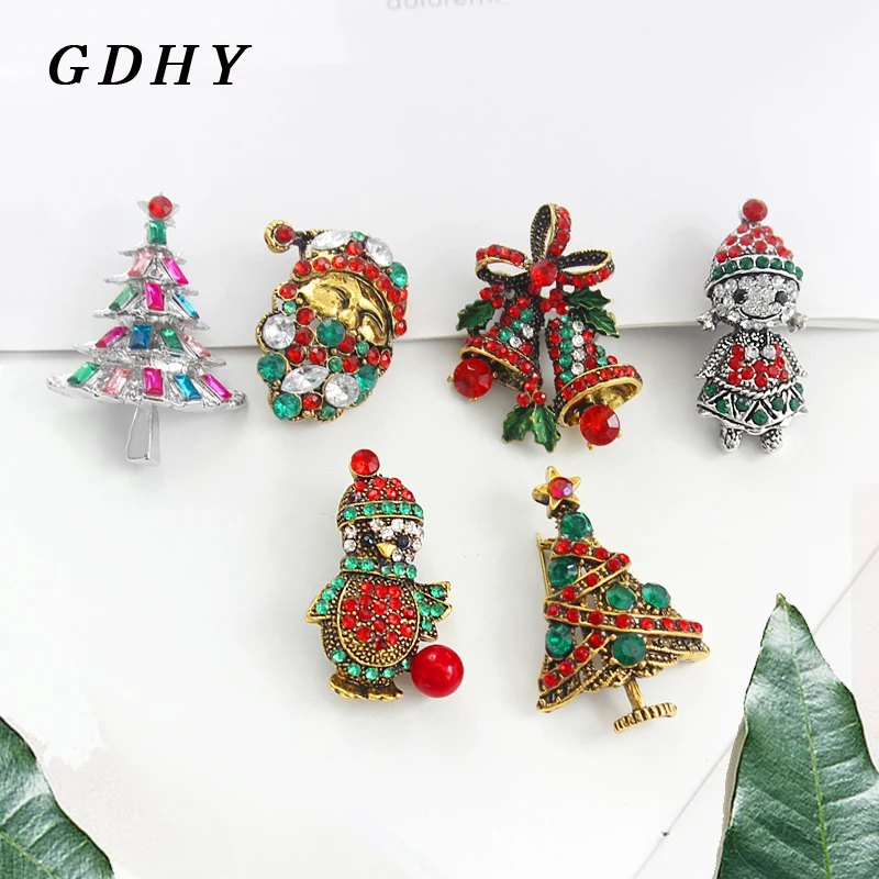 

GDHY Exquisite Christmas Series Brooch Christmas Tree snowman Christmas Bell, Santa Claus, Ornamental Stone Brooch Badge Jewelry