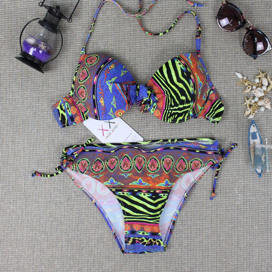 

Hot selling Women's Swimwear Bikini Sets sexy Swimsuit printing flower 2017 Blue restoring ancient ways bikini cintura alta