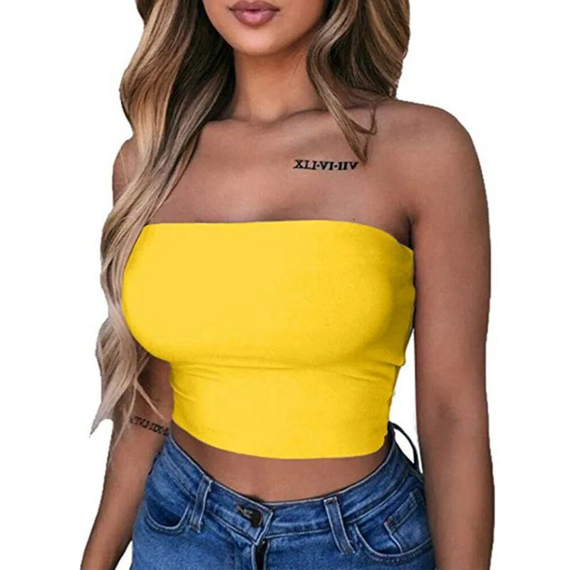 

Summer Strapless Sexy Tank Top Women Sleeveless Off Shoulder Crop Tops Elastic Boob Bandeau Tees Shirt Female Cami