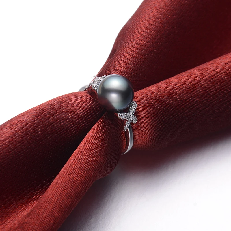 AINUOSHI 10 мм кольцо с черным жемчугом Таити 925 пробы серебряное круглое жемчужное кольцо обручальное модное серебряное женское юбилейное ювелирное изделие