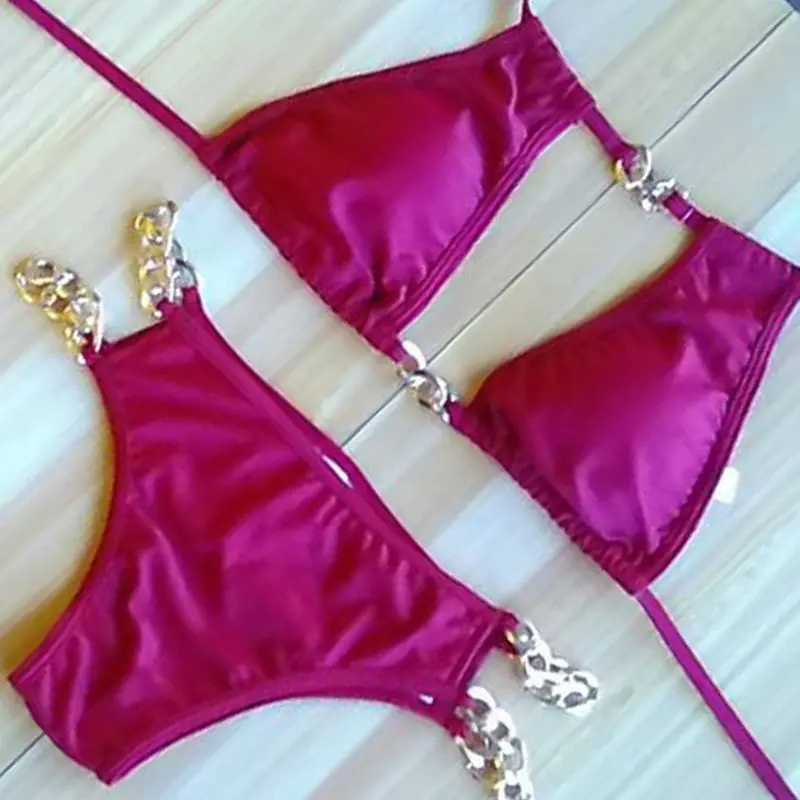 

2017 Sexy Chain Decor Bikinis Swimsuit Women Push Up Swimwear Brazilian Bikini Set Beach Swim Wear Bathing Suit Maillot de Bain