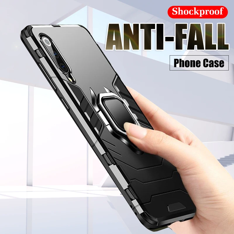 

Luxury Armor Soft Ring Phone Case On The For Xiaomi 8 SE 9T Pro Shockproof Case Cover For Xiaomi 9 SE 8 Lite A2 A1 Holder Case