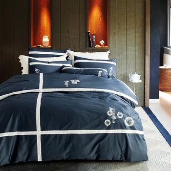

4 Piece Duvet Cover Set Queen Reversible Embroidered with Cotton Lightweight Soft Easy Care Simple Comforter Cover 4PC Bedding S