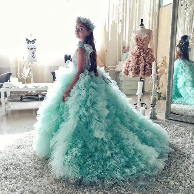 Vestidos de flores para niña, cola tul con lazo, adorables, verde menta AliExpress