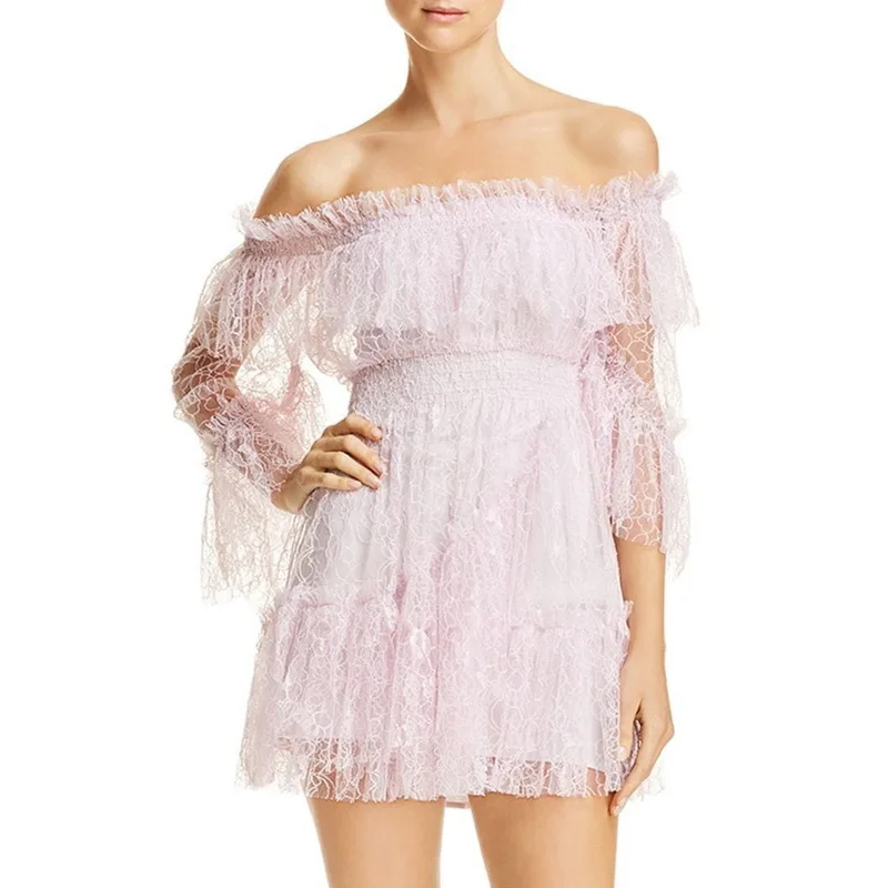 

Summer Runway Dress Luxury Designer Party Dress Women 2019 New Elegant Sexy Off Shoulder Mesh Lace Dress Vestidos Robe Femme
