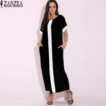 Негабаритных Vestido 2018 ZANZEA Для женщин Повседневное Лето сращивания Панель полосой свободные лоскутное вечерние ужин длинное платье 5xl