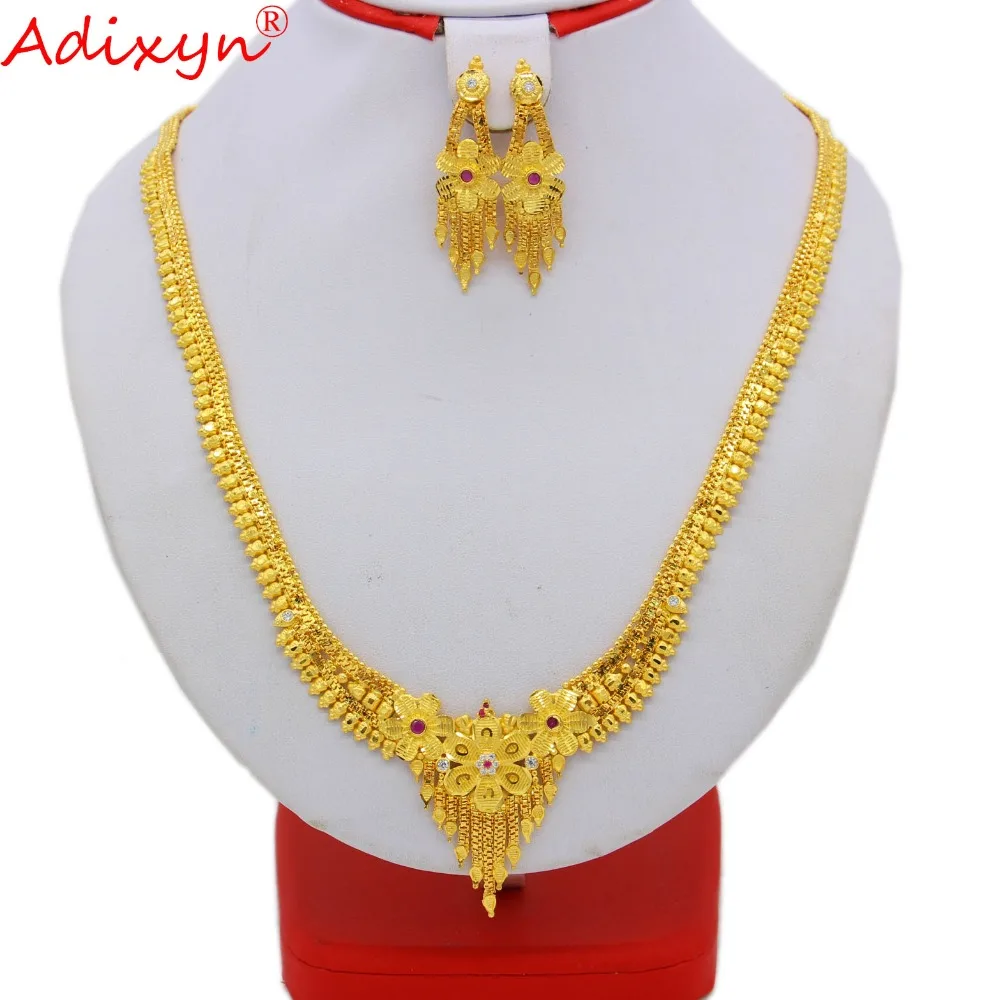 

Adixyn Long Size Crystal Neckalce Earrings Jewelry For Women Gold Color African/Ethiopian/India/Middle East Set Gifts N09169