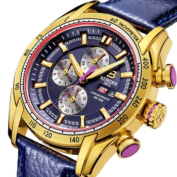 

2019 Genuine Luxury BINGER Men outdoor multi-functional sapphire leather strap watch waterproof Avengers series free shipping