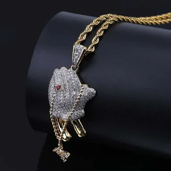 

Hip Hop Brass Gold Color Iced Out Chain Micro Pave Cz Praying Hands Cross Pendant Necklace Charm For Men Bling Jewelry with box