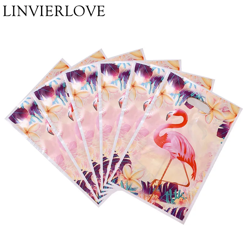 

6pcs/pack Flamingo Theme Party Gift Bag Party Decor Plastic Candy Bag Loot Bag For Kids Birthday Wedding Festival Supplies