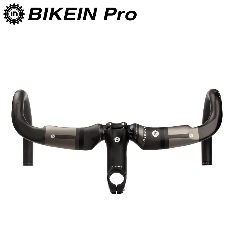 

BIKEIN - Ultralight Full UD Carbon Road Bike Handlebar + Stem 6 Degrees Professional Outdoor Cycling Road Bicycle Parts 365g