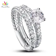 Pavo real Estrella de 1 Quilates Corte Redondo Creado Diamond 2-pc Esterlina del Sólido 925 de Plata Del Aniversario de Boda Anillo de Compromiso Set CFR8010