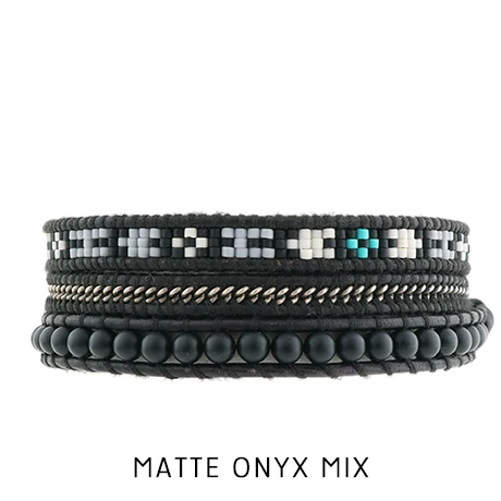 

black seed bead mix chain bracelet leather