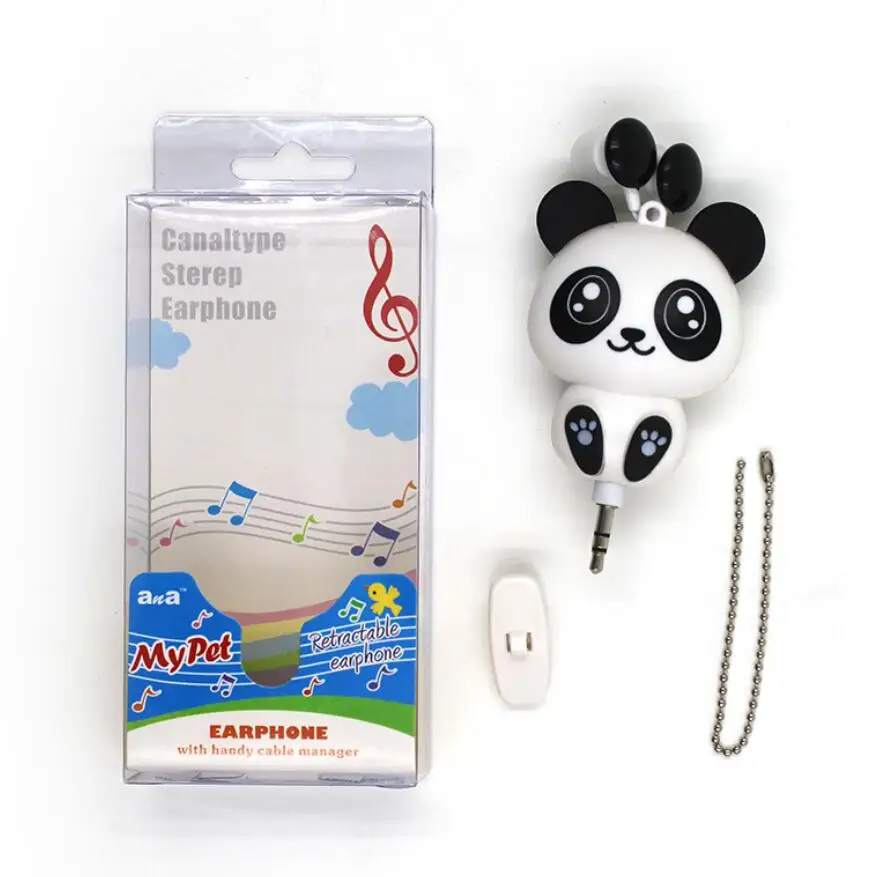 Cartoon earphones earpods Panda cheese Cat automatic retractable