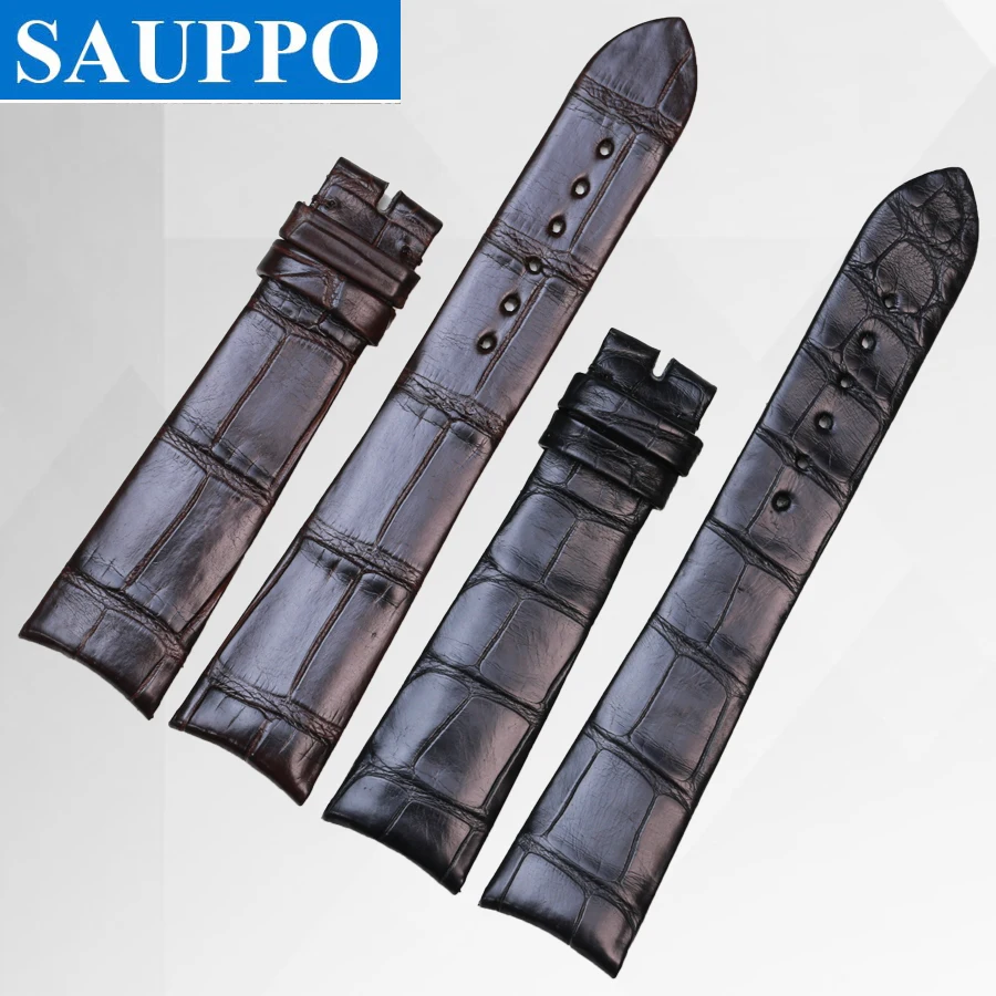 Ремешок для часов SAUPPO из кожи аллигатора с бамбуковым покрытием мужские