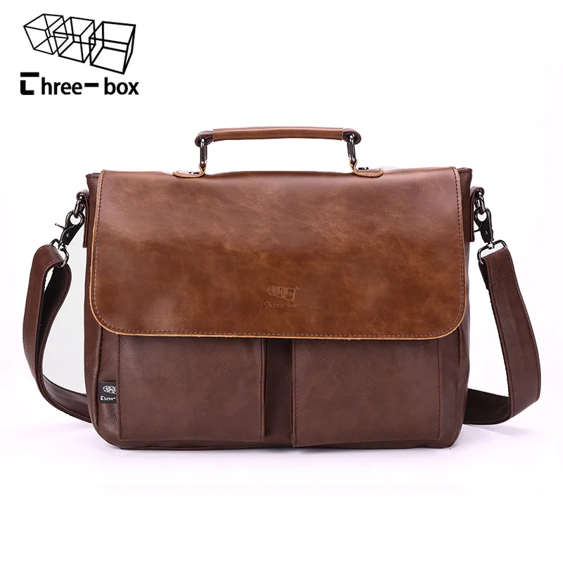 

Three-box 2019 New Men Split Leather Handbag Zipper Men Business Polyester Two Silt Pocket Soft Handle 14 Inches Briefcases Bags