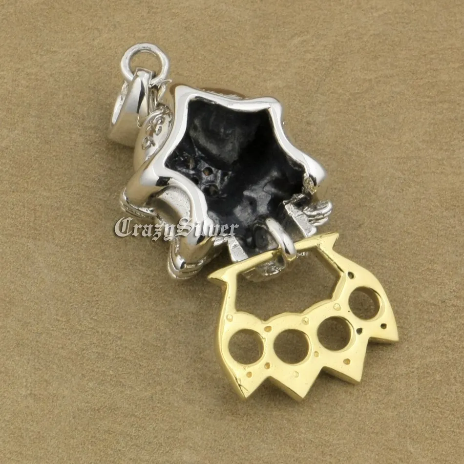 925 пробы Серебряный CZ Eyes Skull Knuckle Duster мужской Байкерский рокер панк кулон 9V026|pendant