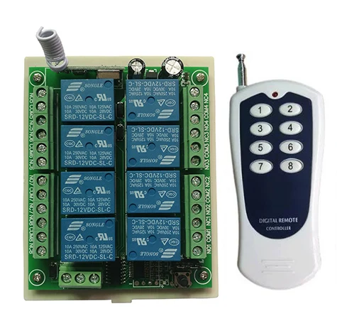 

DC 12V 24V 8 CH Channels 8CH RF Wireless Remote Control Switch System,315/433 MHz Transmitter and Receiver/Garage Doors/ lamp